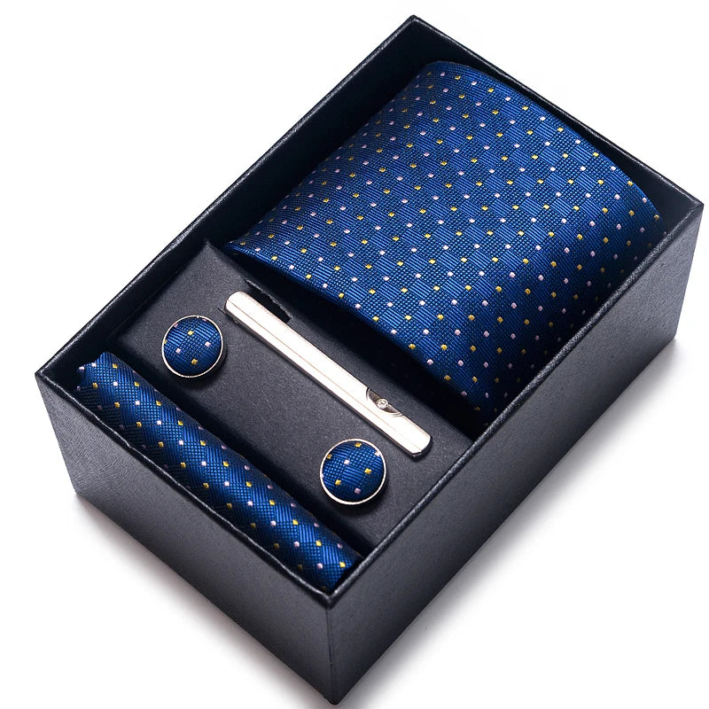 100% Silk Brand Tie Handkerchief Cufflink Set For Men