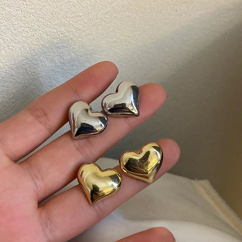 Metal Heart Stud Earrings for Women