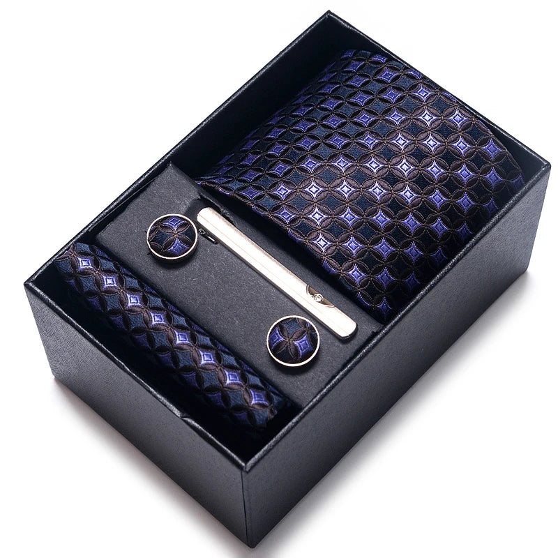 100% Silk Brand Tie Handkerchief Cufflink Set For Men