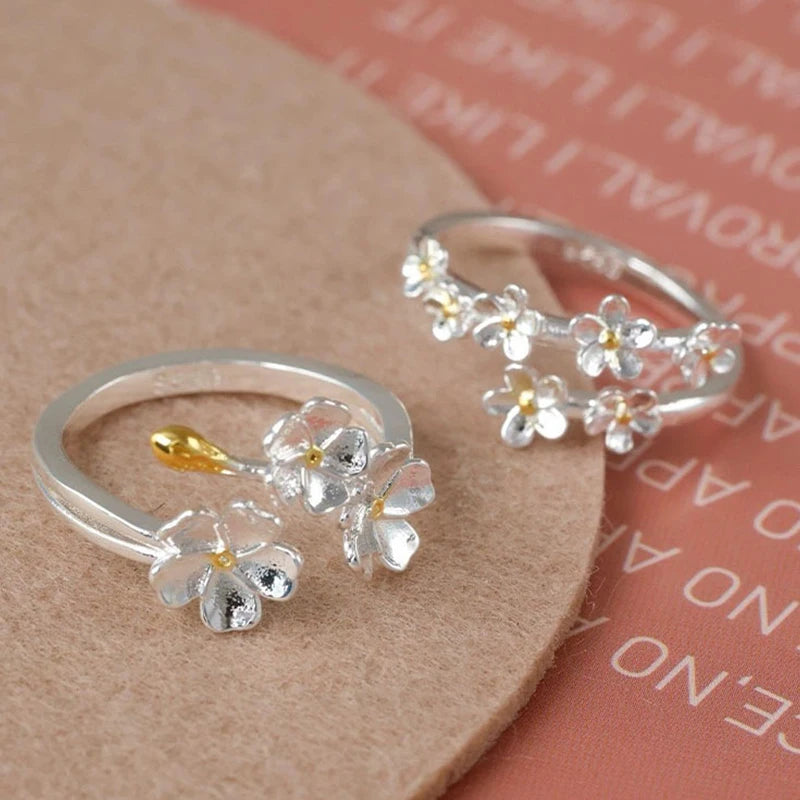 Unique Delicate Flower Opening Adjustable Rings