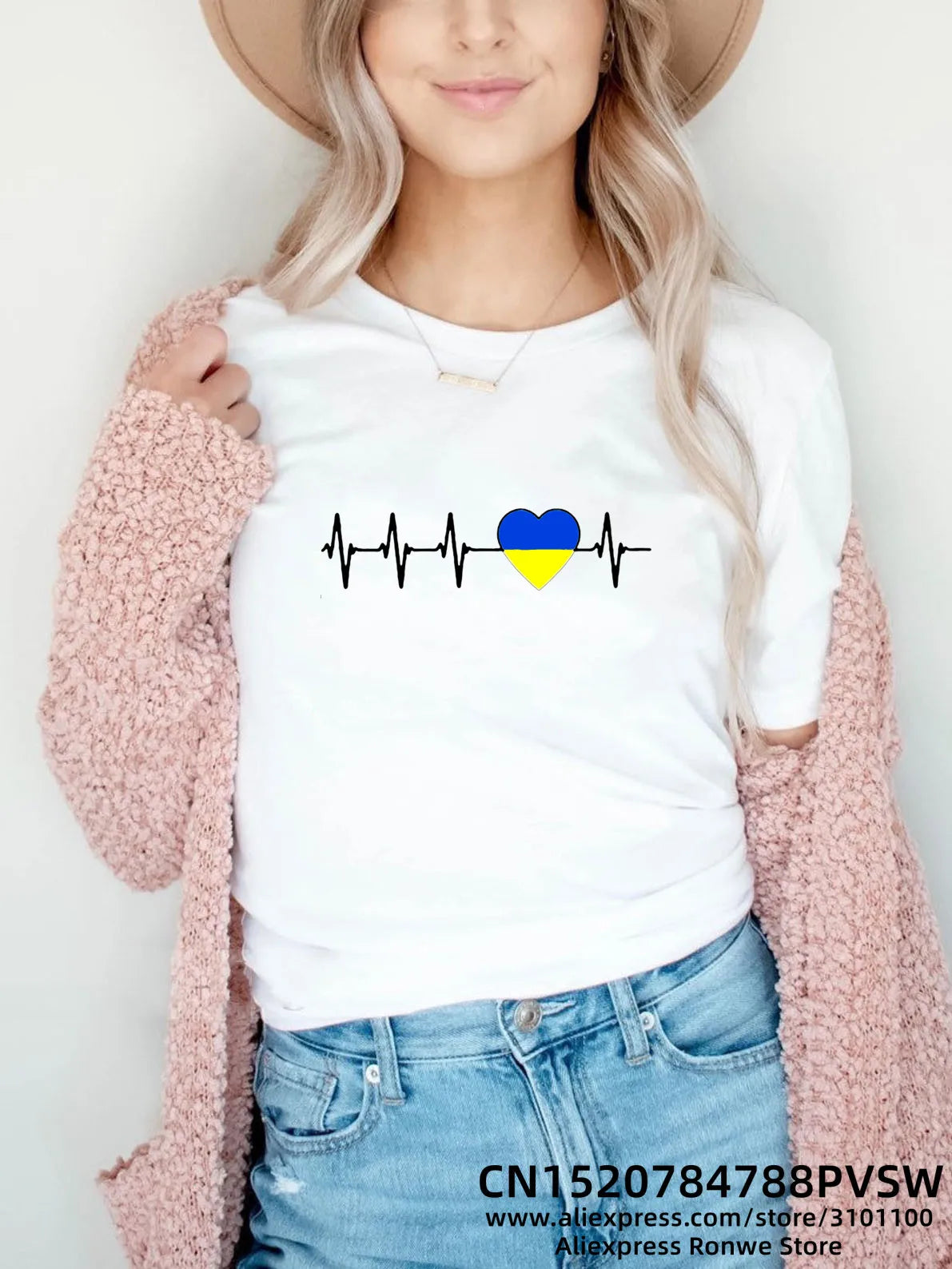 Heartbeat Blue Yellow Women Print T-shirt