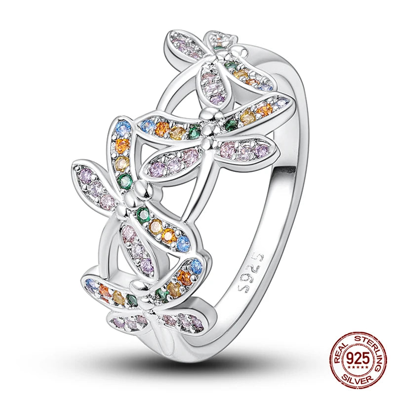 Sterling Silver Star Moon Colorful Zircon Rings