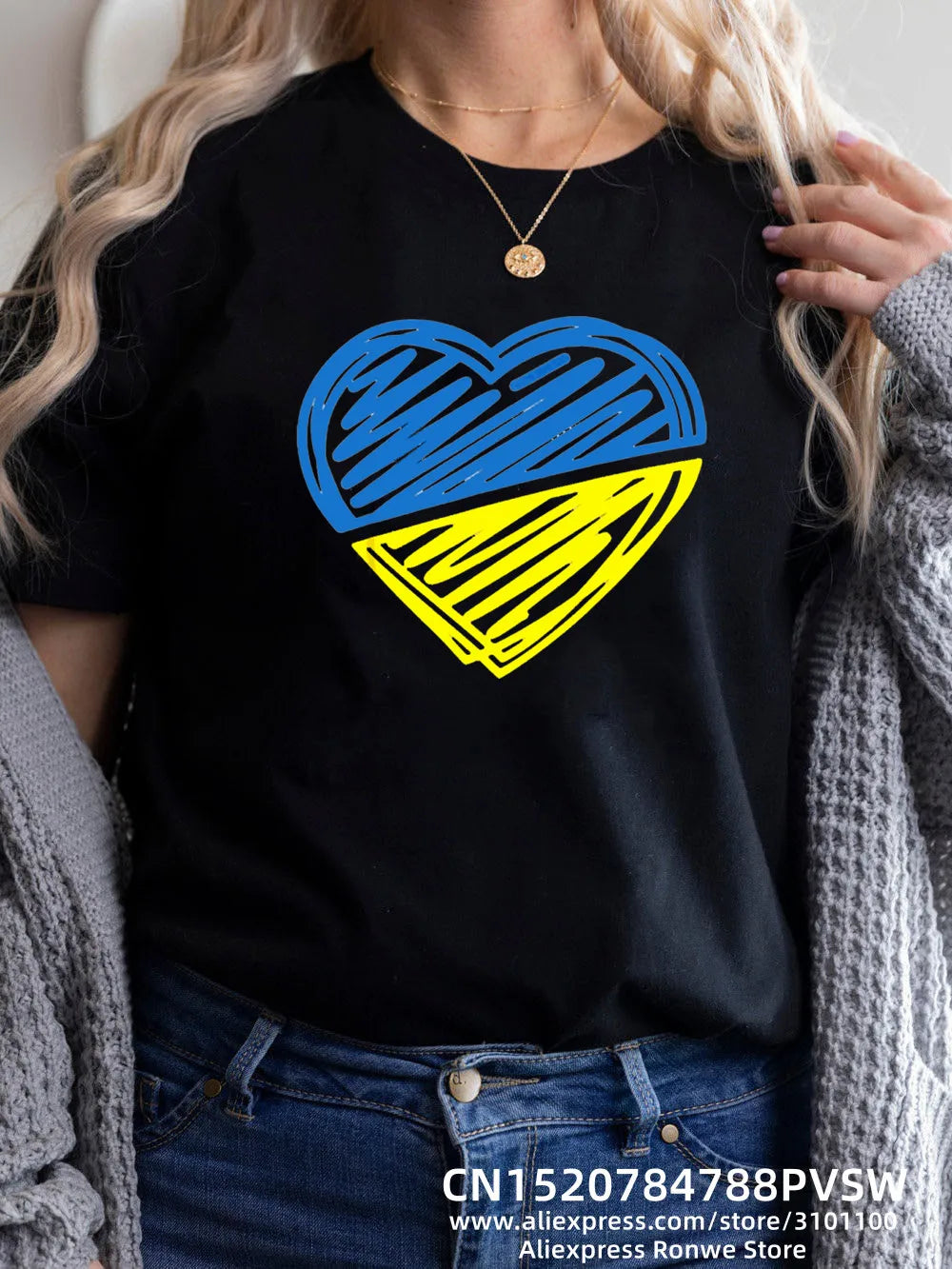 Heartbeat Blue Yellow Women Print T-shirt