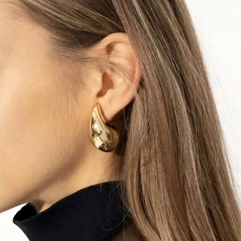 Gold Color Chunky Dome Drop Earrings for Women