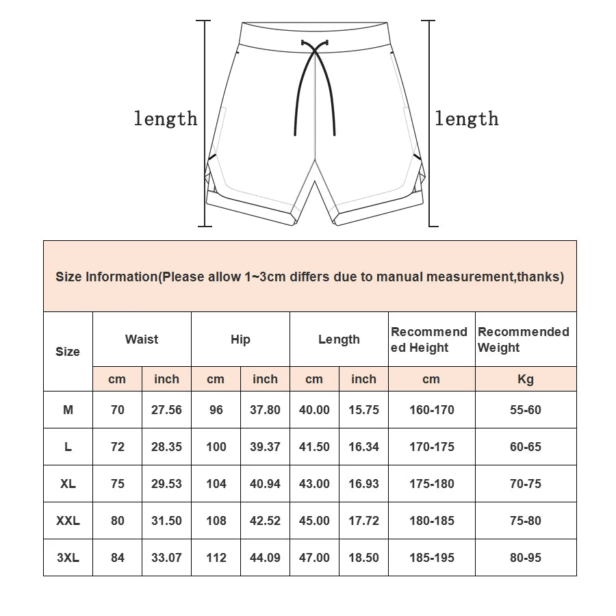 2 In 1 Running Shorts Men Gym Sports Shorts