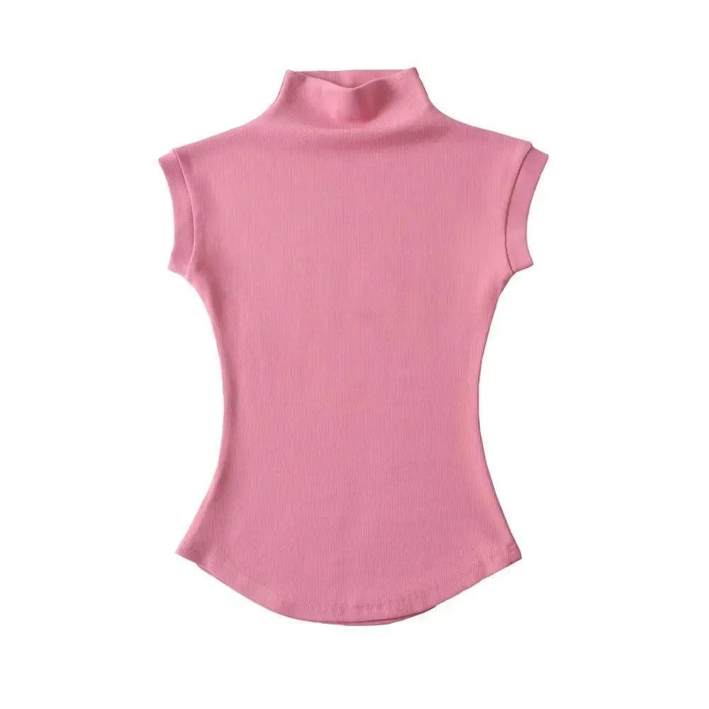 Women Summer Sexy Turtleneck Sleeveless T-Shirts