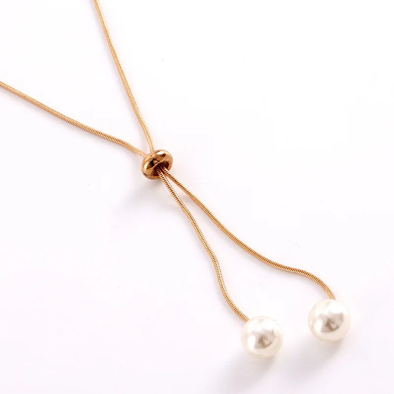 Long Tassel Gold Color Pearl Necklaces